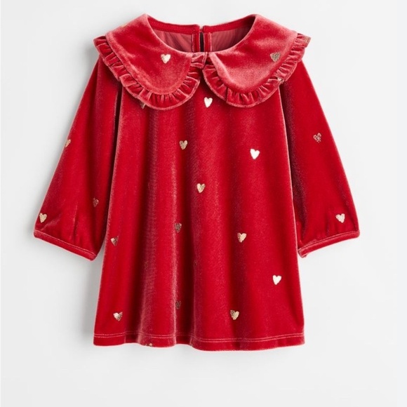 H&M Collared Velour Dress red hearts size 18M - Picture 1 of 4